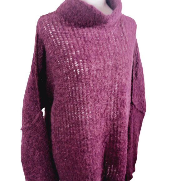 Free People Sweaters - Free People, Burgundy Oversized Alpaca (89%) Nylon (11%) Sweater, Size MED, Soft